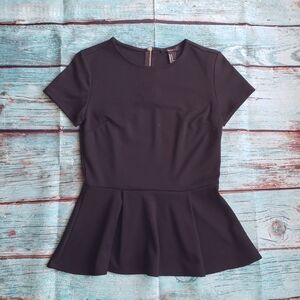 Forever 21 black ruffle hem peplum blouse top size medium